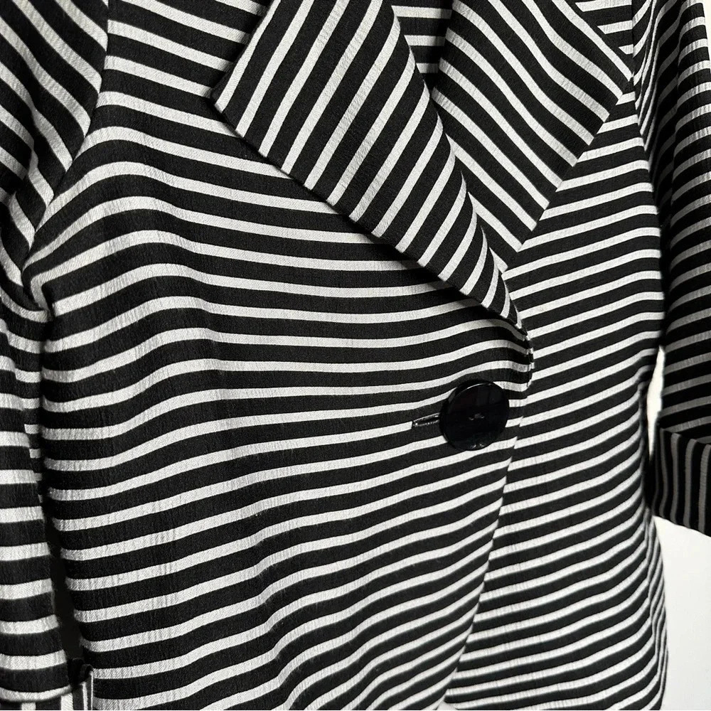 IC by Connie K Black White Stripe Blazer Medium Art 2 Wear Lagenlook Beetlejuice - Picture 7 of 12